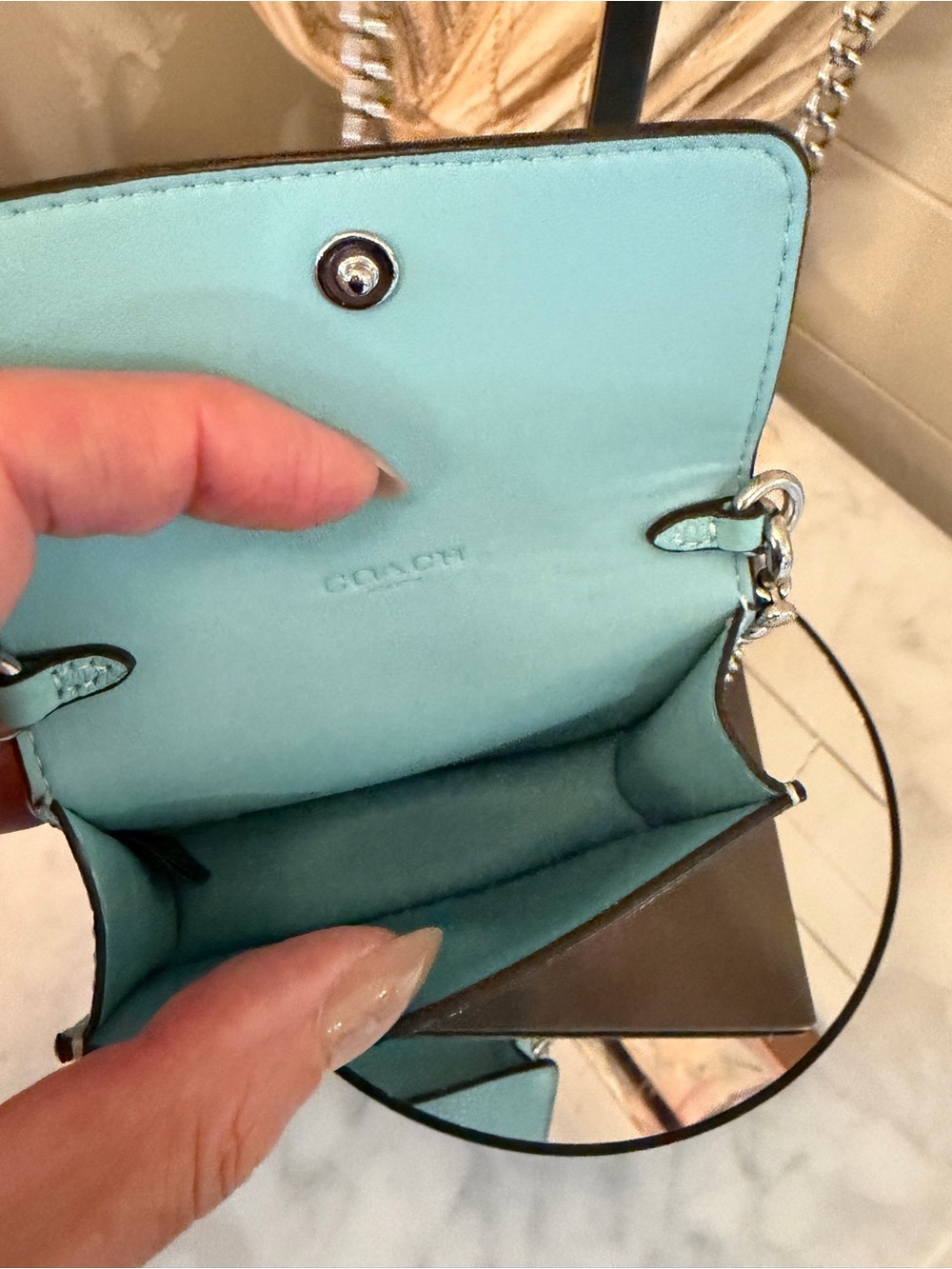 Coach Pebble Leather Mini Crossbody - Aqua Blue like new - Picture 15 of 17